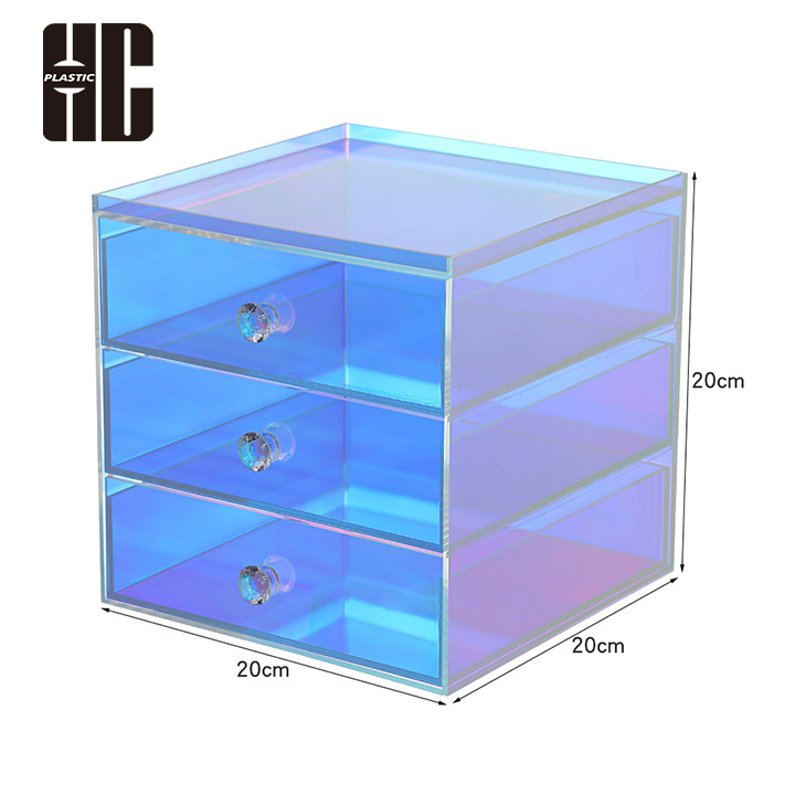 Cosmetic Iridescent Acrylic Drawer Storage Box With Multiple Layers