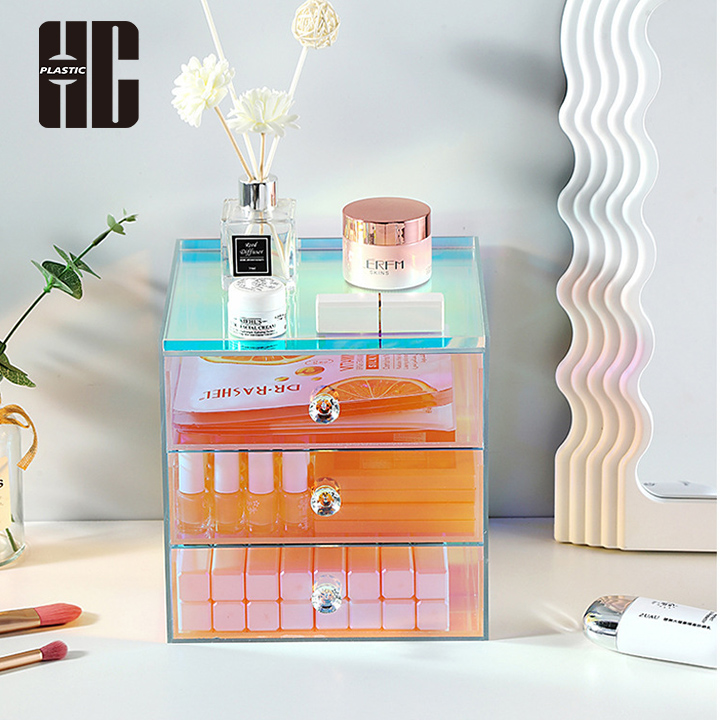Cosmetic Iridescent Acrylic Drawer Storage Box With Multiple Layers