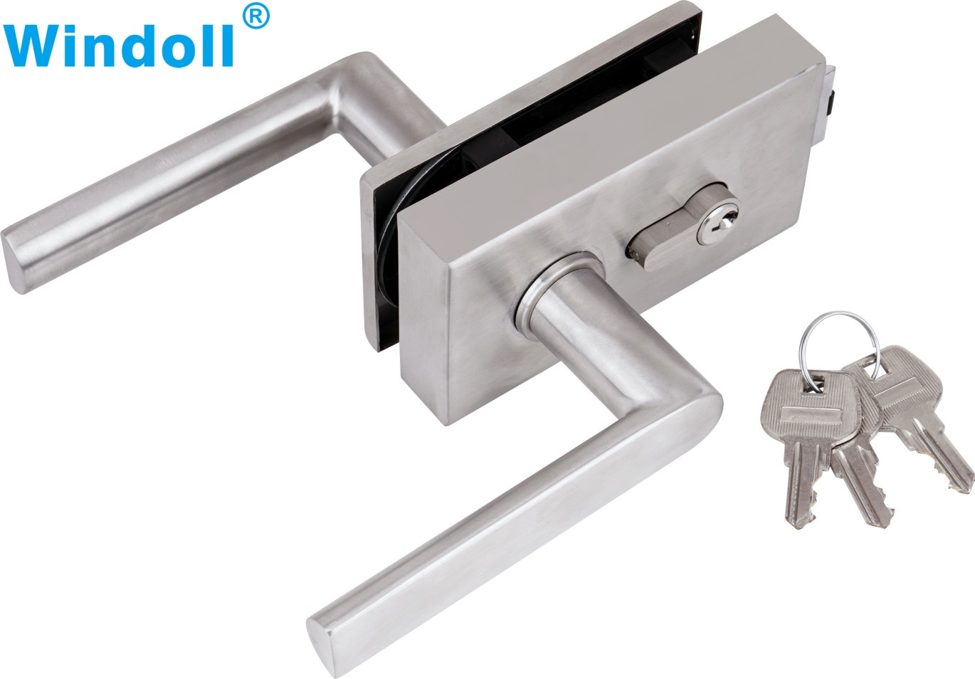 Square Ofiice Central Glass Door Handle Set With Lock Mechanism and Movable or Active Handle