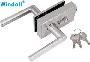 Square Ofiice Central Glass Door Handle Set With Lock Mechanism and Movable or Active Handle