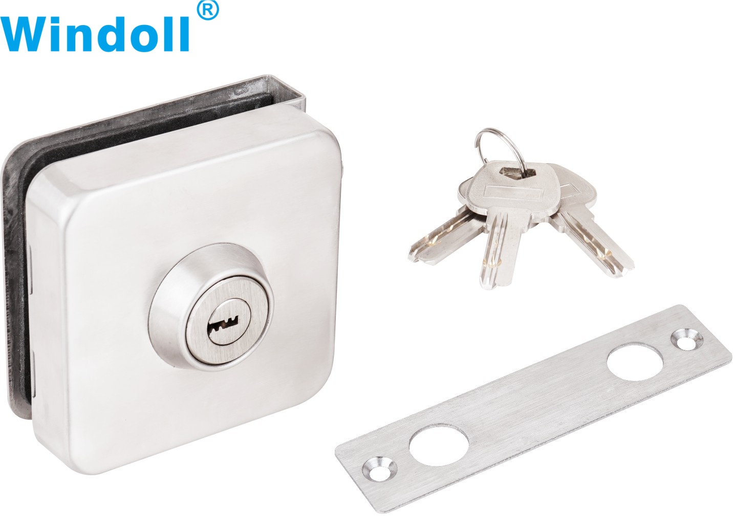 Square Singel Glass Door Lock Brushed Stainless Steel Office Security Frameless Toughened Glass Door Lock Punch Free