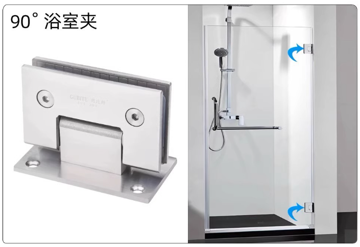 square 90 degree glass to wall bathroom hinge
