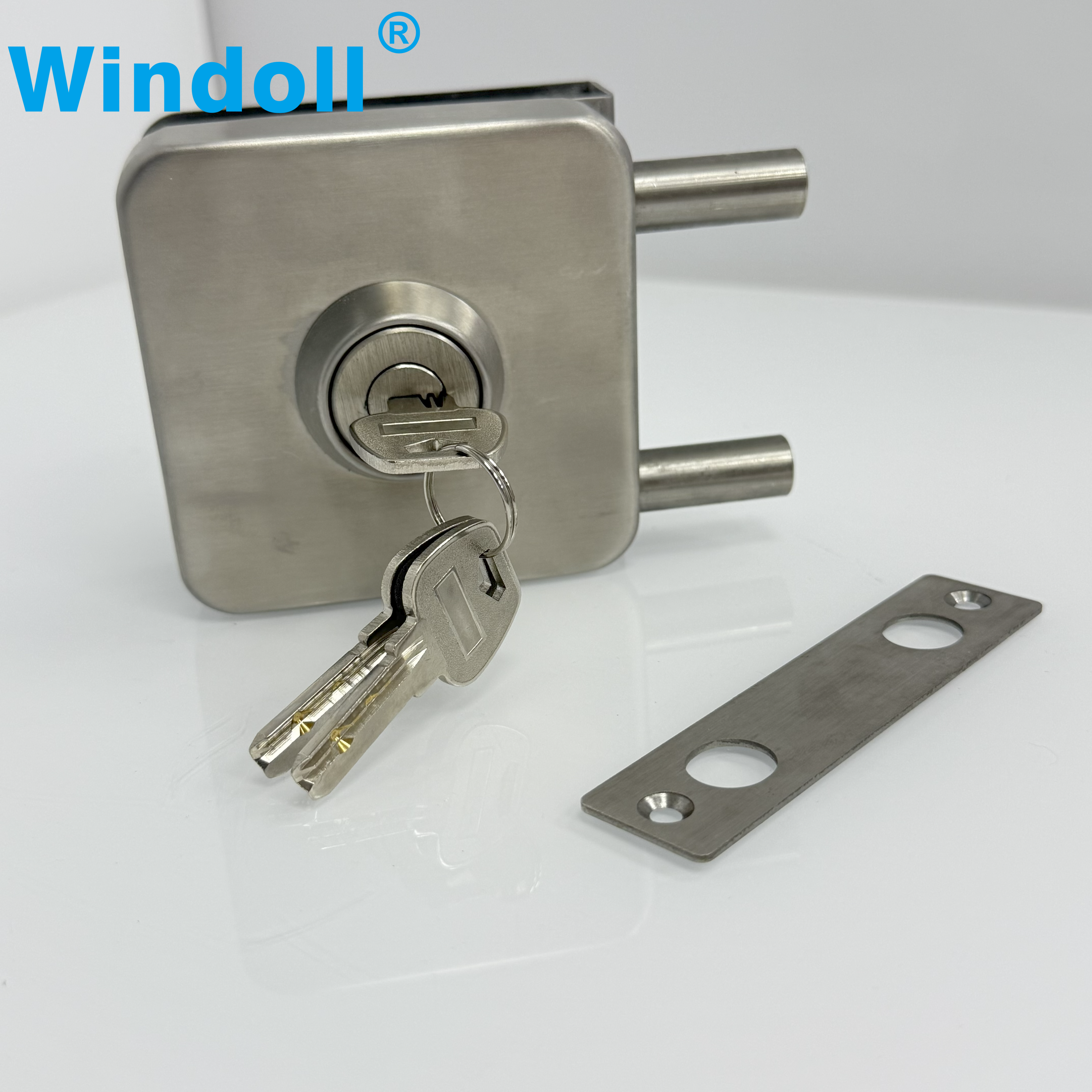 Square Singel Glass Door Lock Brushed Stainless Steel Office Security Frameless Toughened Glass Door Lock Punch Free