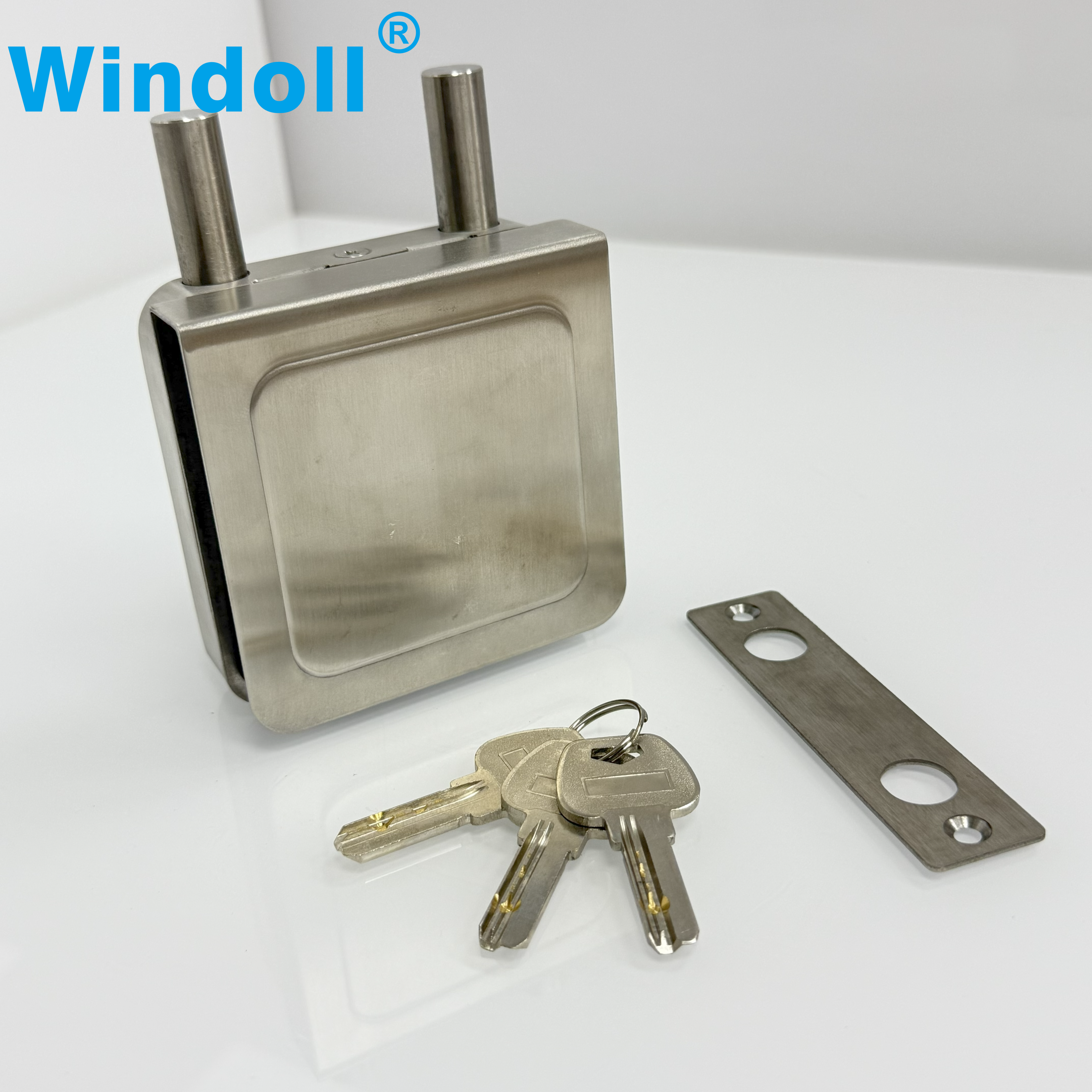 Square Singel Glass Door Lock Brushed Stainless Steel Office Security Frameless Toughened Glass Door Lock Punch Free