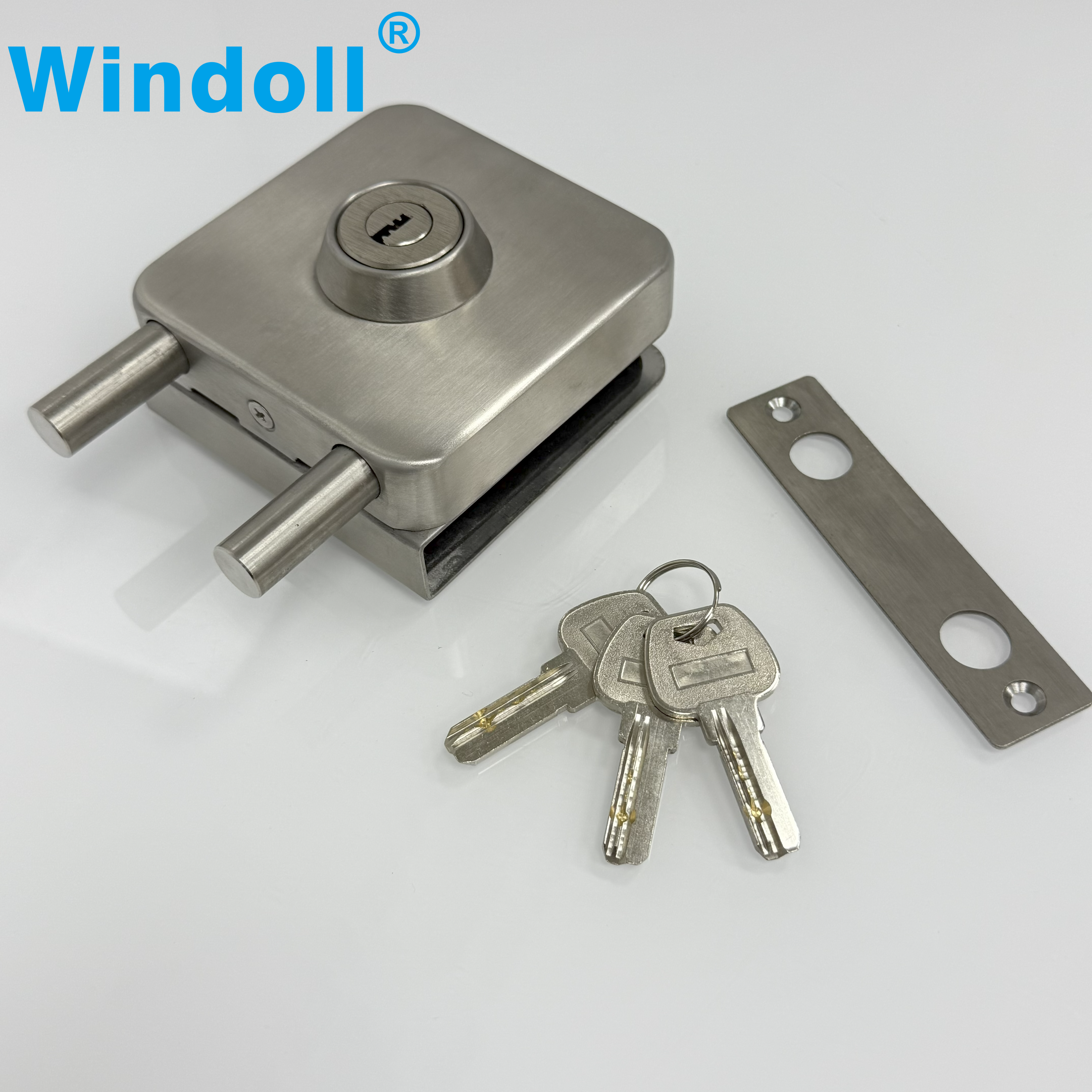 Square Singel Glass Door Lock Brushed Stainless Steel Office Security Frameless Toughened Glass Door Lock Punch Free