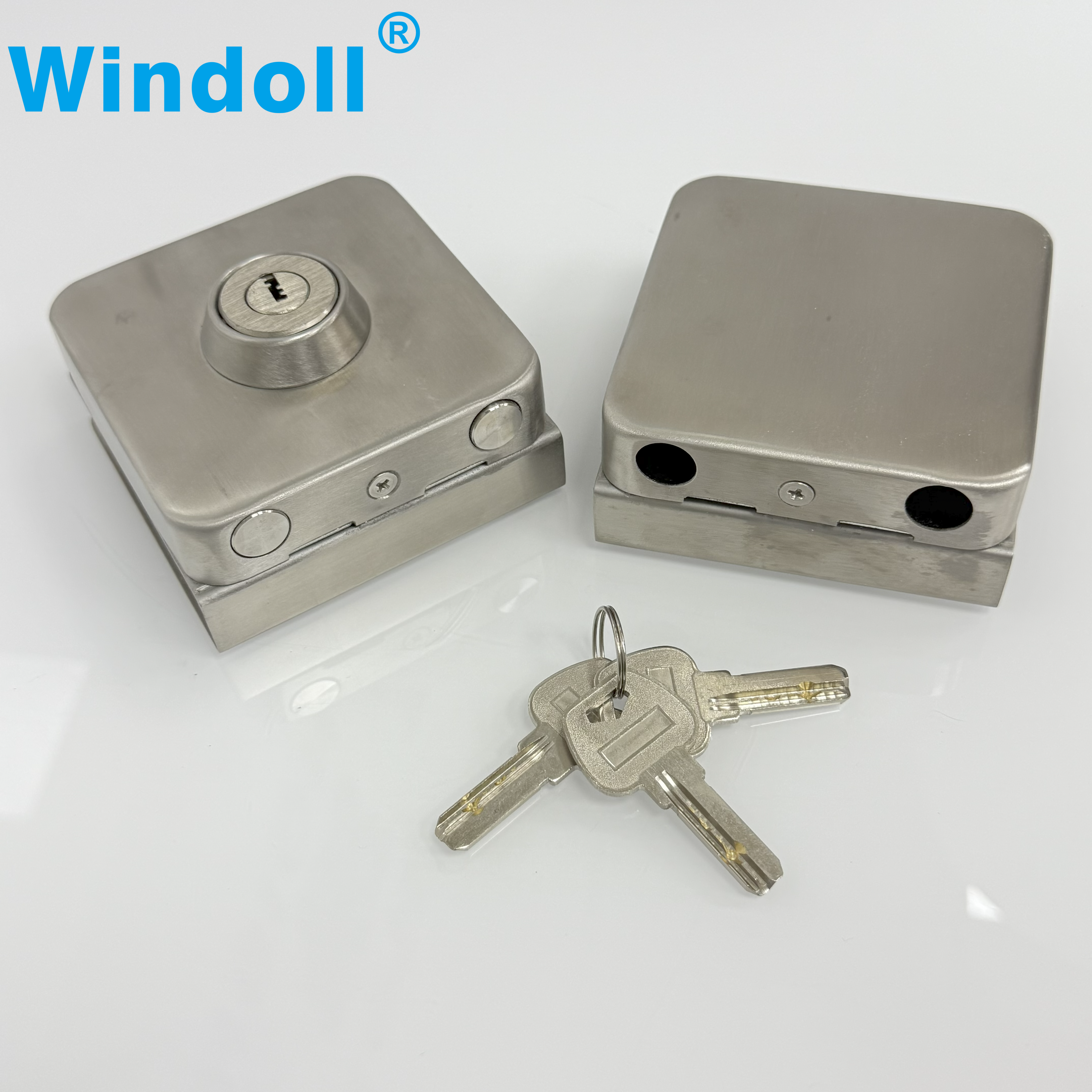 Sliver Stainless Steel Square Double Swing Glass Door Lock Exterior Door Hardware Fittings Glass Accessories