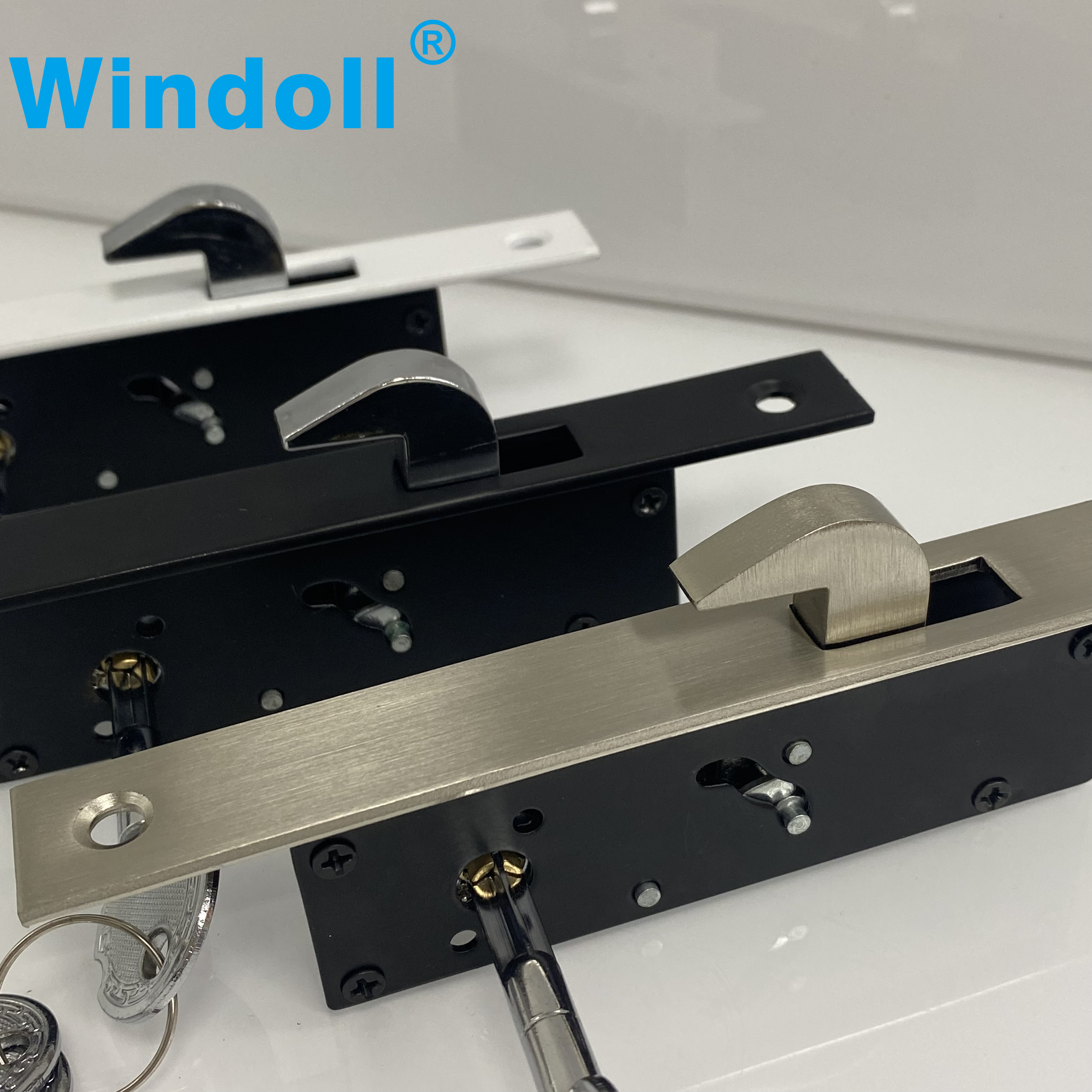 Durble Aluminum Alloy Sliding Door Hook Lock Cross-shaped Key Bolt Locks For Framed Glass Door