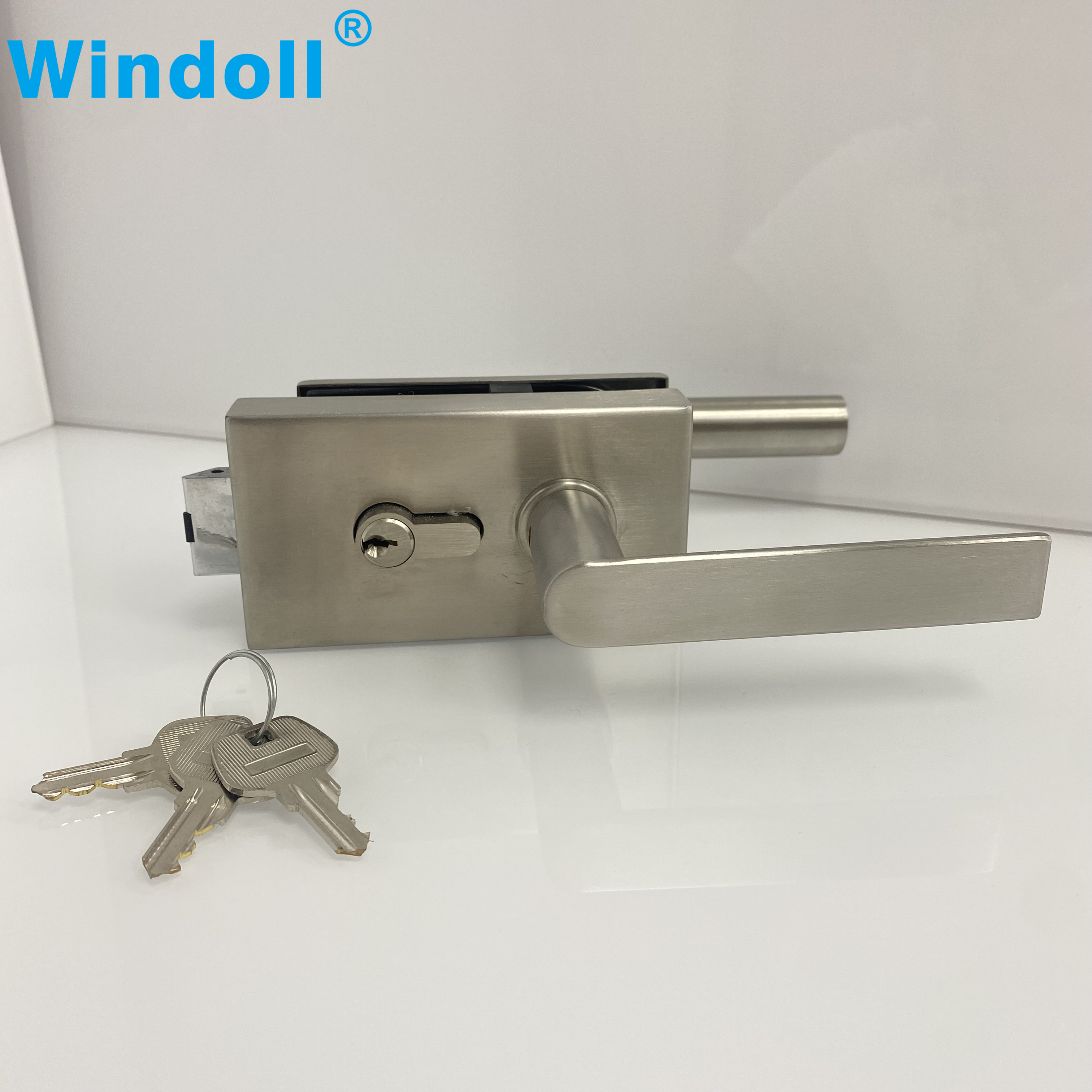 Square Ofiice Central Glass Door Handle Set With Lock Mechanism and Movable or Active Handle