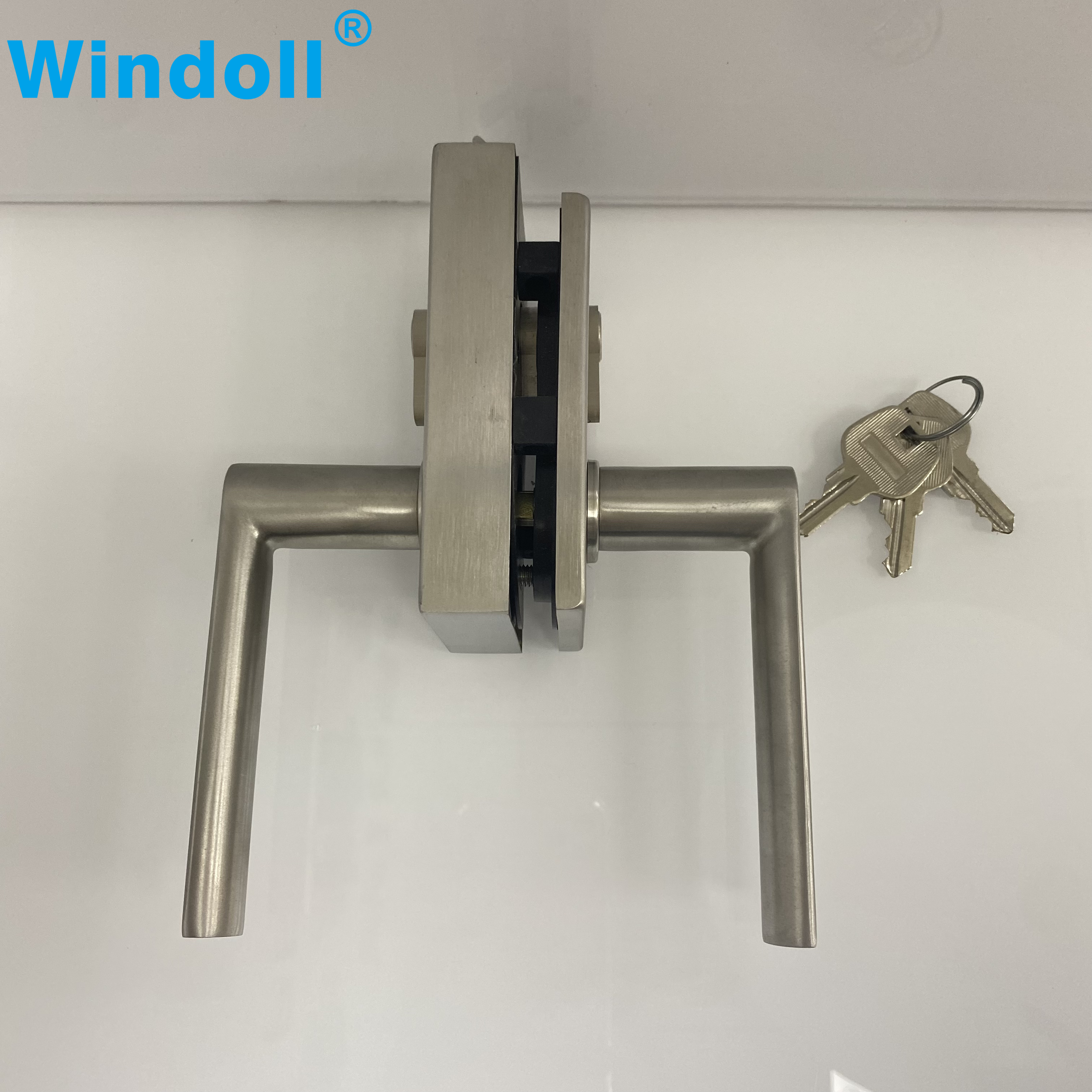 Square Ofiice Central Glass Door Handle Set With Lock Mechanism and Movable or Active Handle