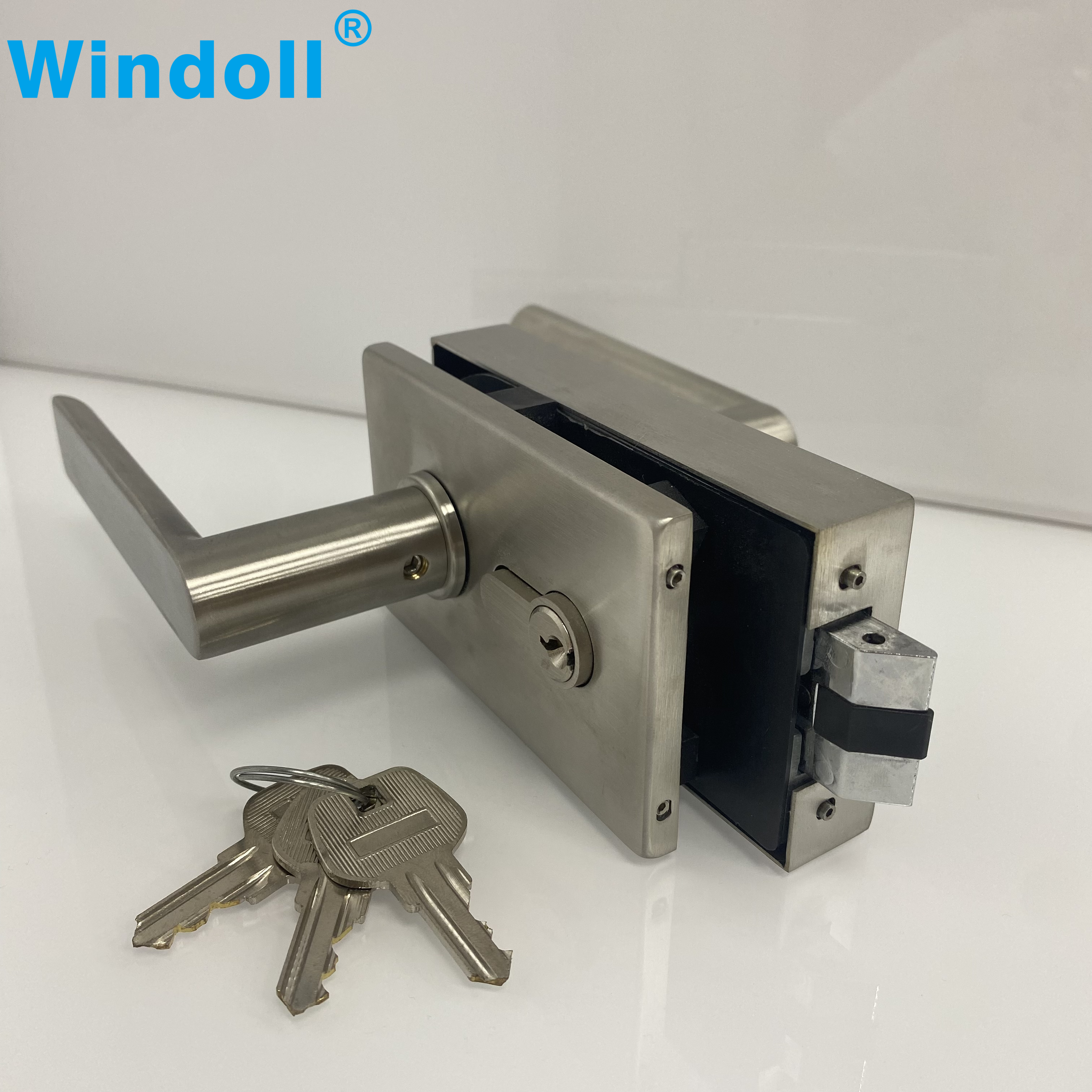 Square Ofiice Central Glass Door Handle Set With Lock Mechanism and Movable or Active Handle