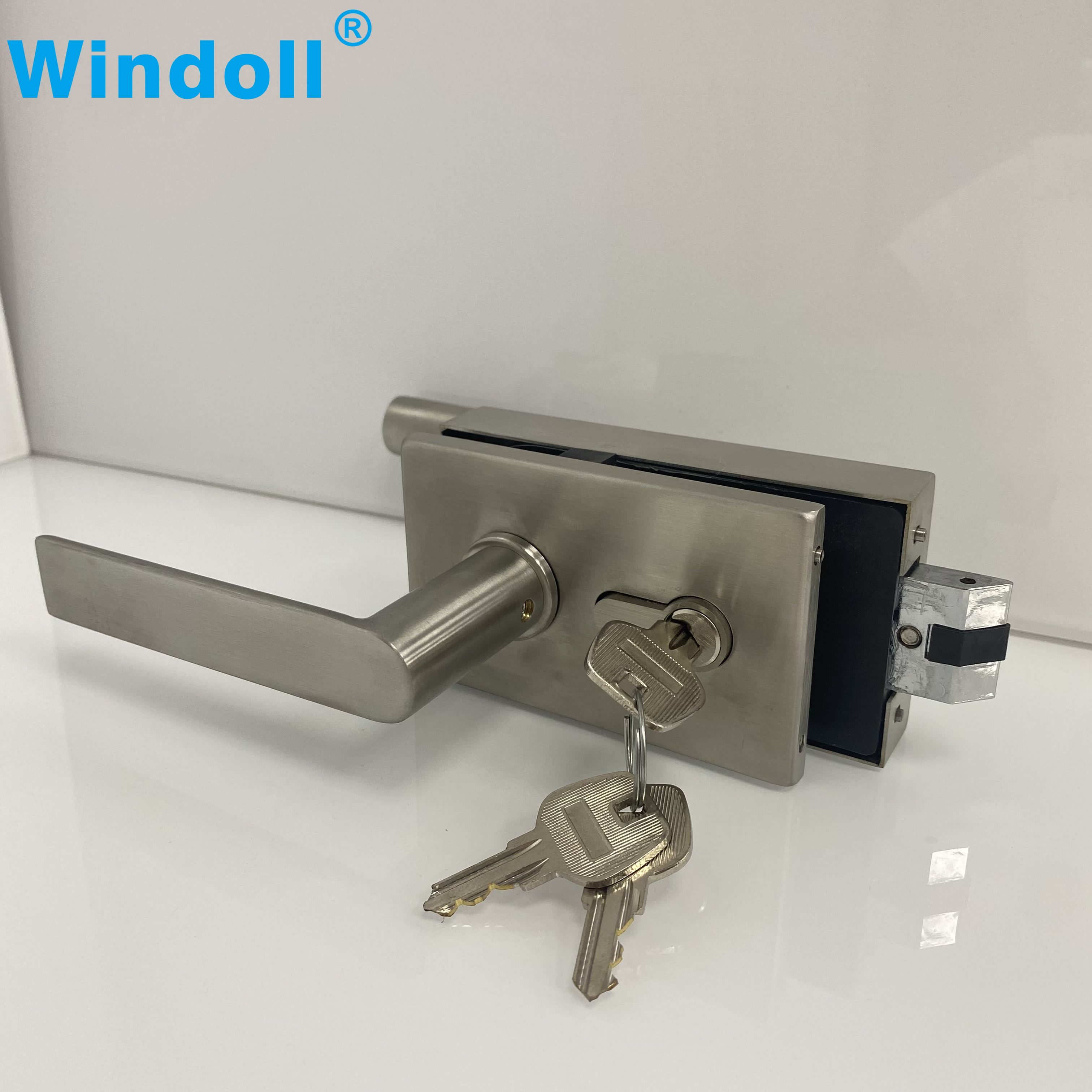 Square Ofiice Central Glass Door Handle Set With Lock Mechanism and Movable or Active Handle