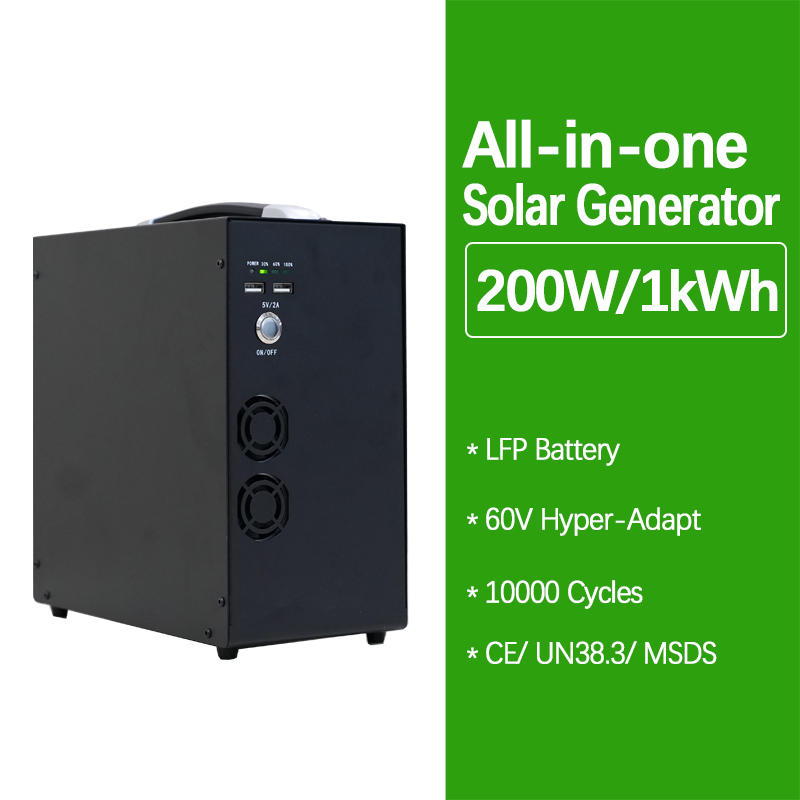 Générateur solaire tout-en-un 200 W 1 kWh avec modules PV 500-650 W