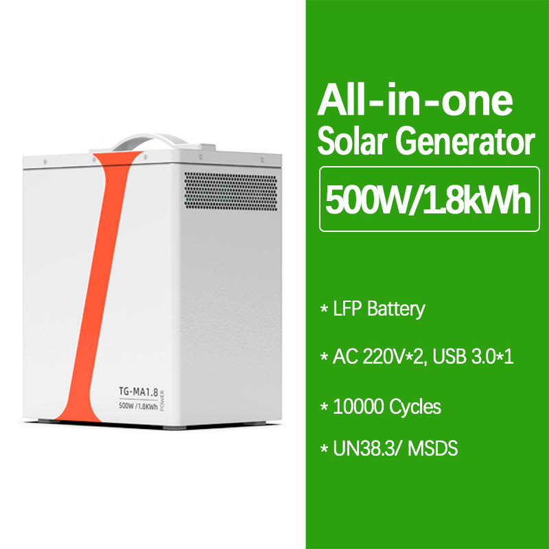 Système de stockage solaire tout-en-un hors réseau de 500 W et 1,8 kWh pour la maison