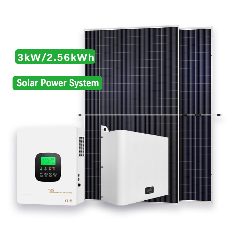 Système solaire hybride de 3 kW, batterie au lithium de 2,56 kWh