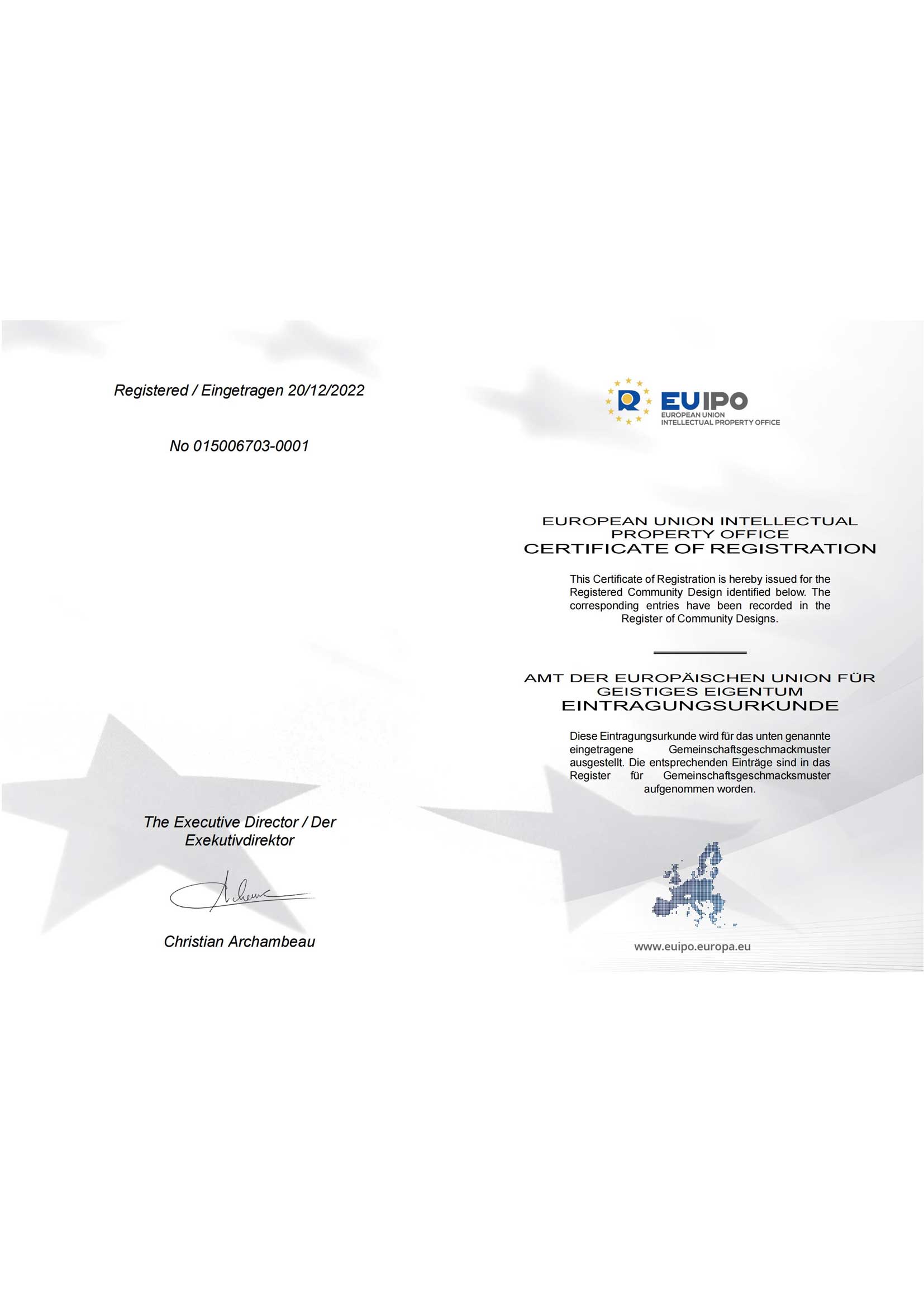 European Union Intellectual Property Office Certificate of Registration