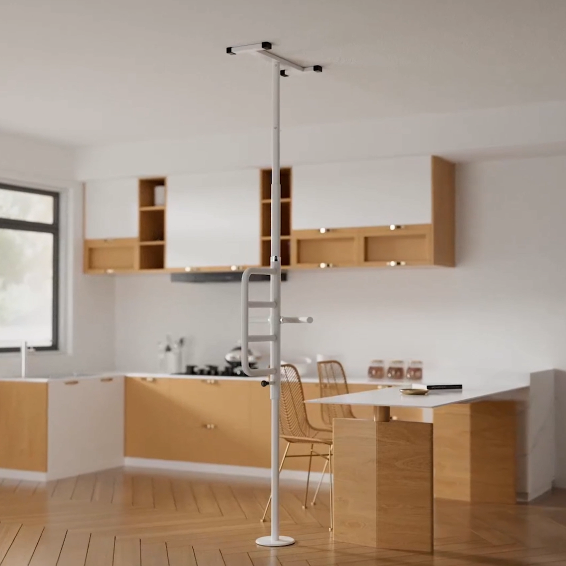 Floor-to-Ceiling Transfer Pole With Grab Bar For Seniors