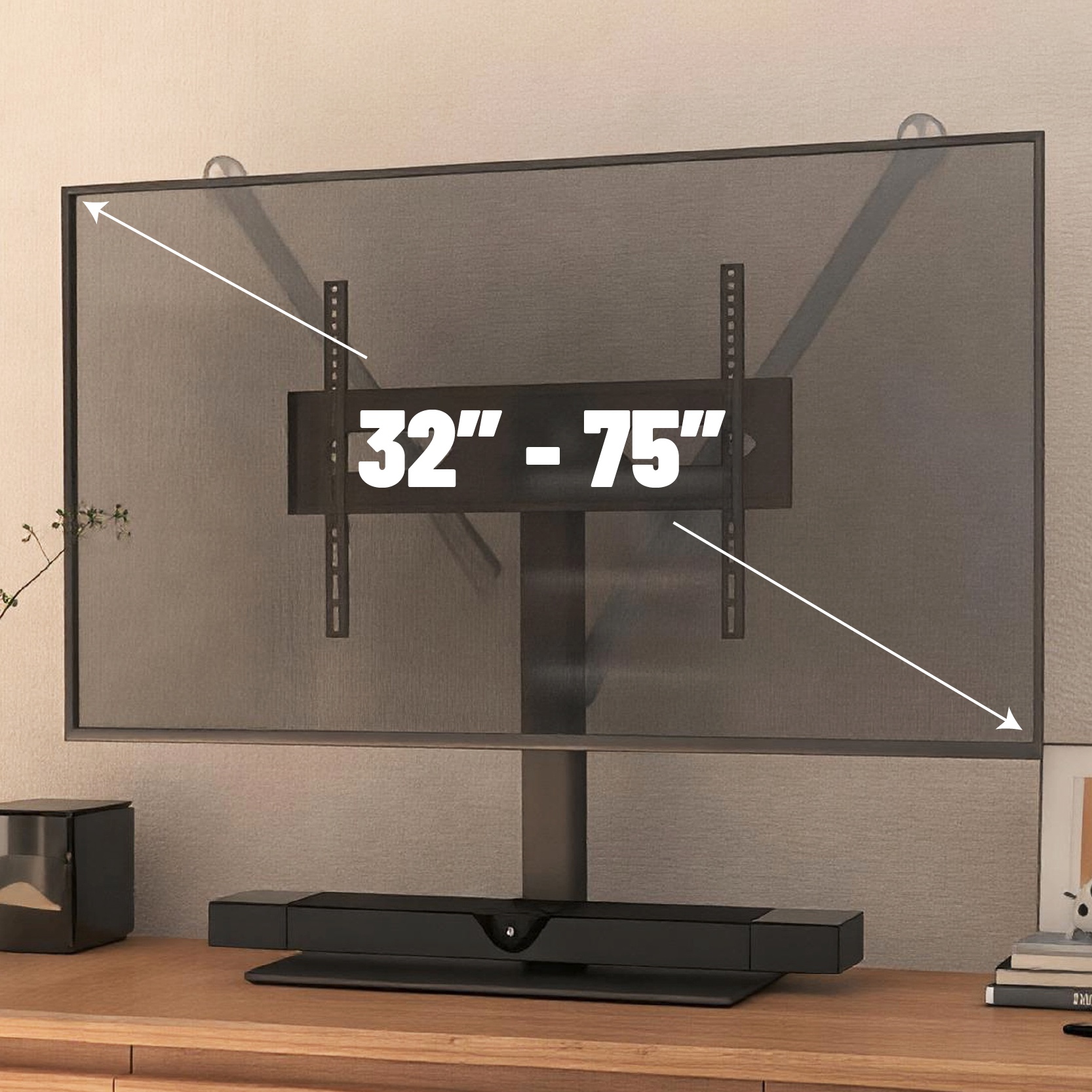 Tabletop TV Stand With Glass Base For 32-75'' TVs