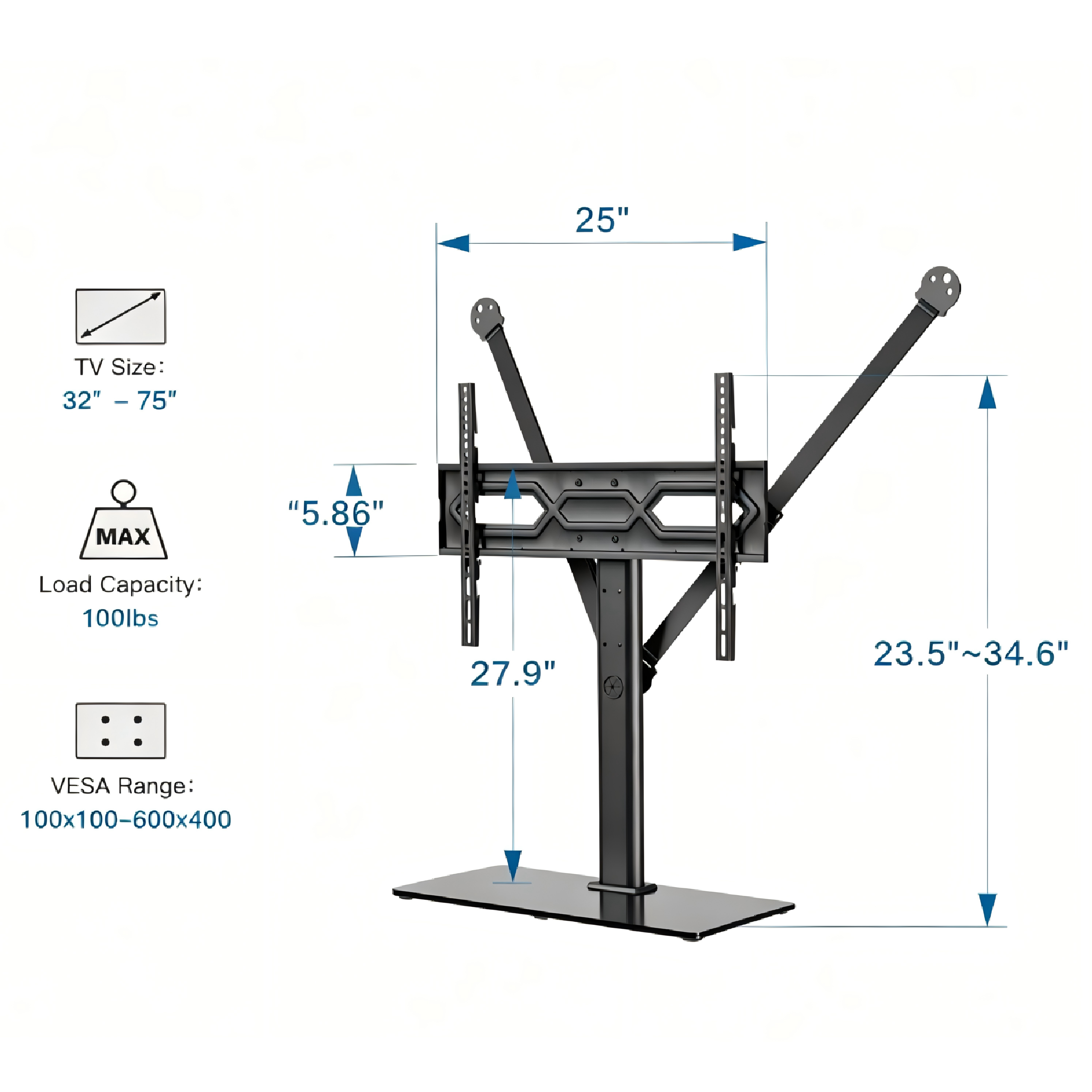 Tabletop TV Stand With Glass Base For 32-75'' TVs