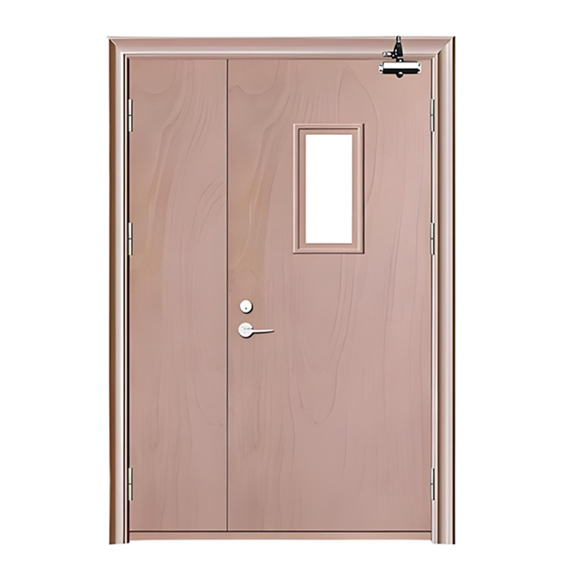 Unequal Double Leaf Wooden Fire Door with Vision Panel