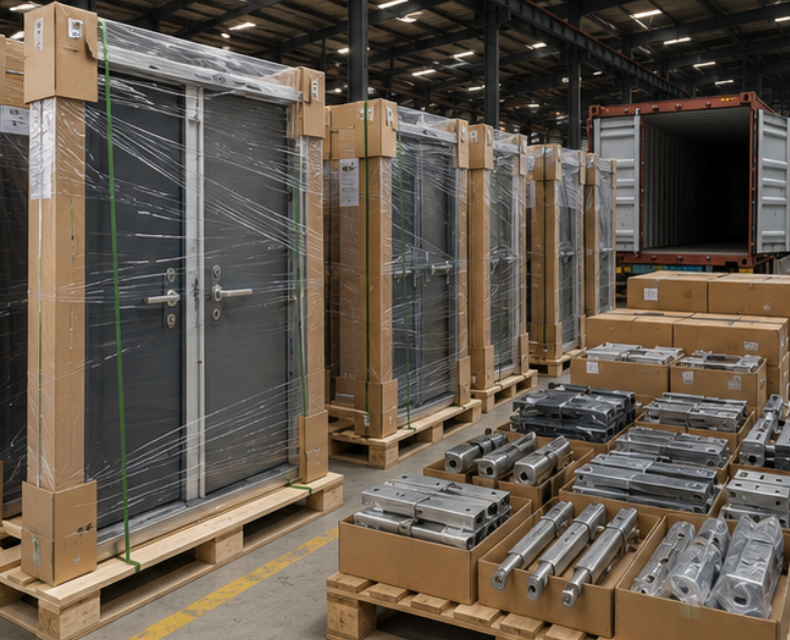 Qué deben comprobar los compradores en el embalaje, el etiquetado y la agrupación de palés de las puertas cortafuegos antes del envío de exportación.