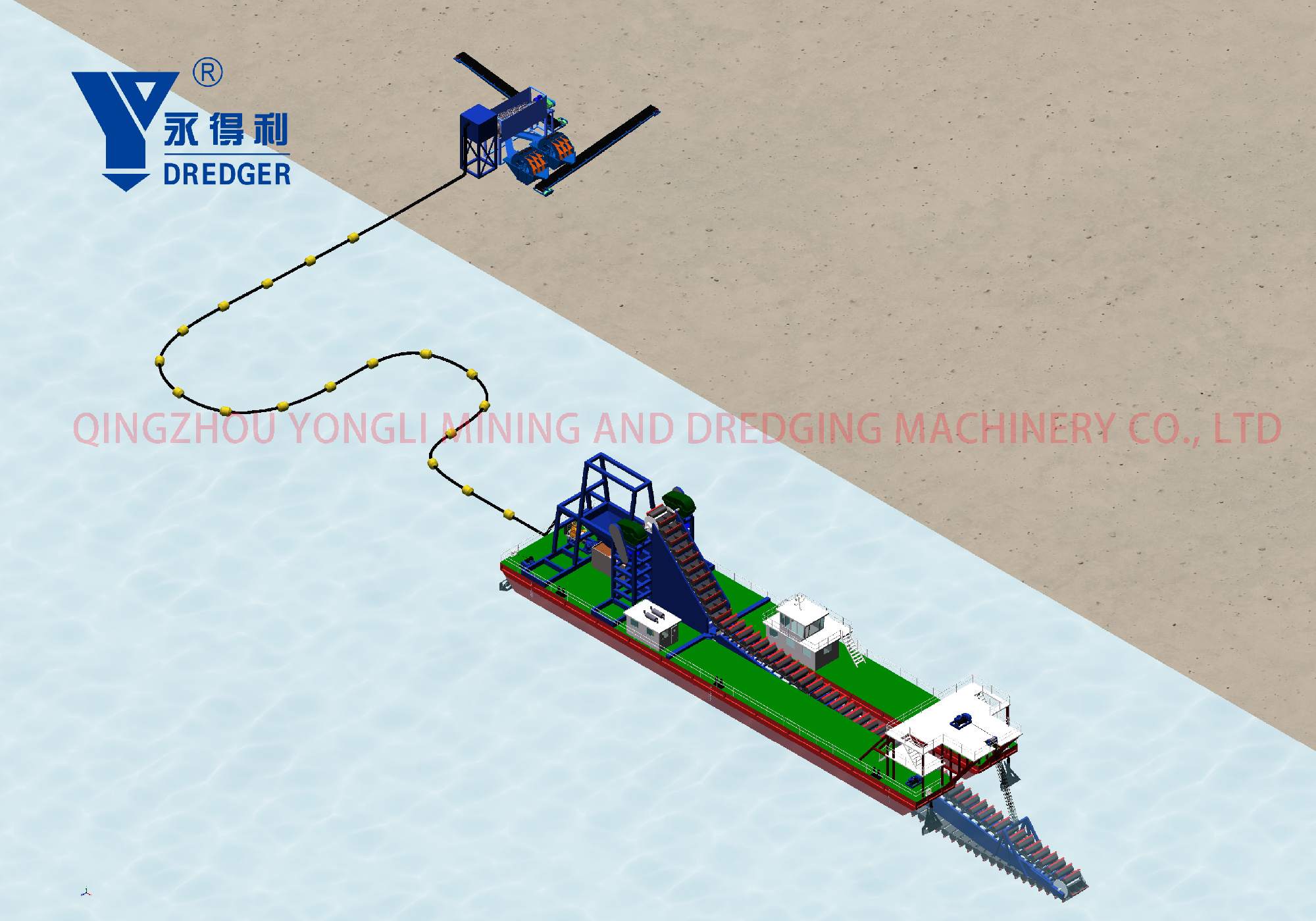 China Yongli Made 300TPH 25m dredging depth bucket chain sand dredger