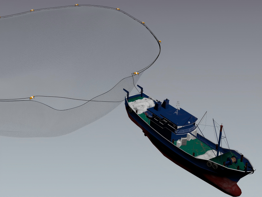 Fishing boat maneuvering and fishing simulation system