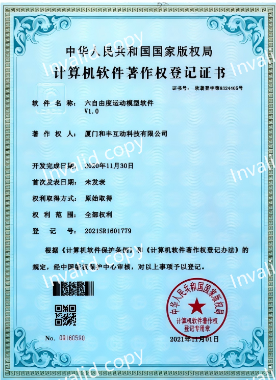 Software Copyright Certificate--Six-degree-of-freedom Motion Model Software