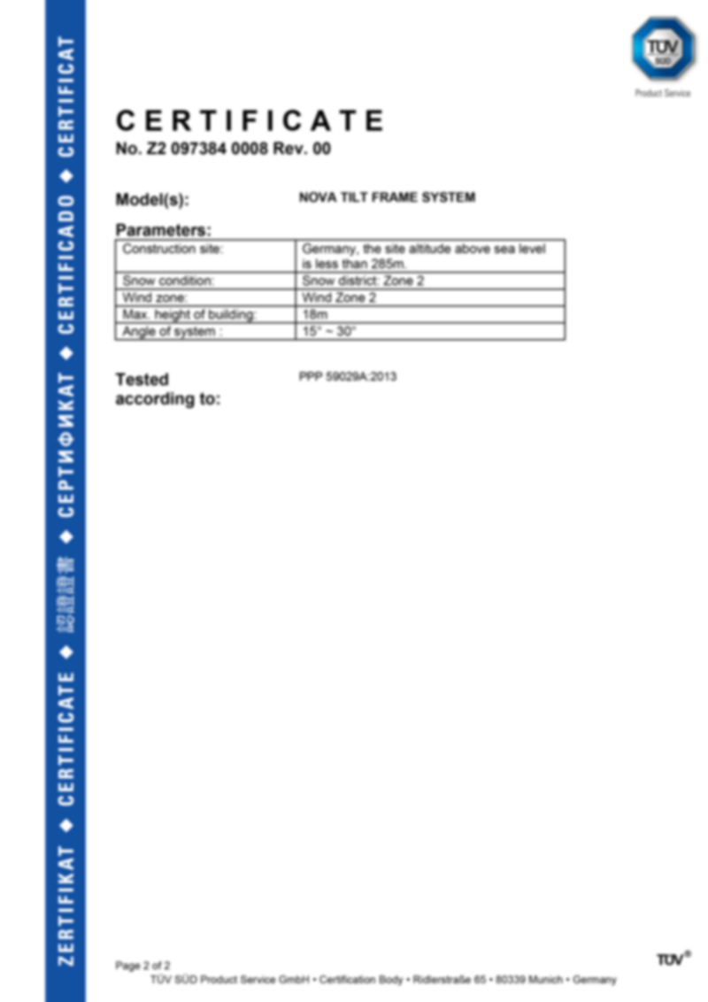 NOVA TILT FRAME SYSTEM CERT2