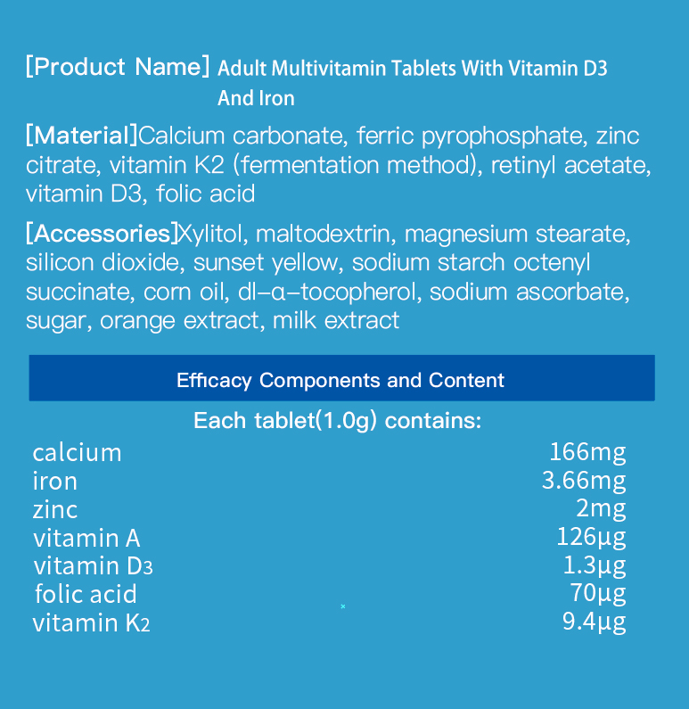 Adult Multivitamin Tablets With Vitamin D3 And Iron