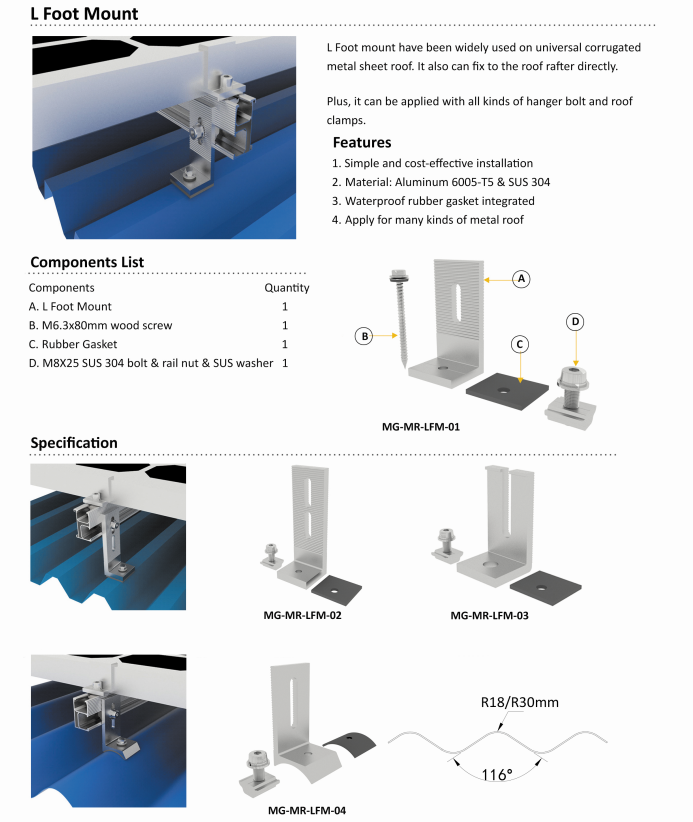 Montaggio solare sul tetto in metallo