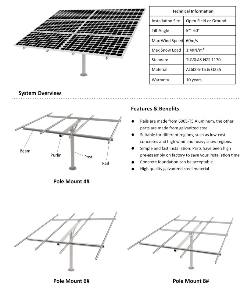 Montagem de solo solar de pólo único