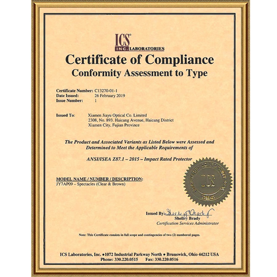 안전 안경용 ICS ANSI Z87.1
