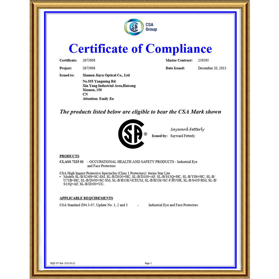 안전 안경 CSA-Z94.3