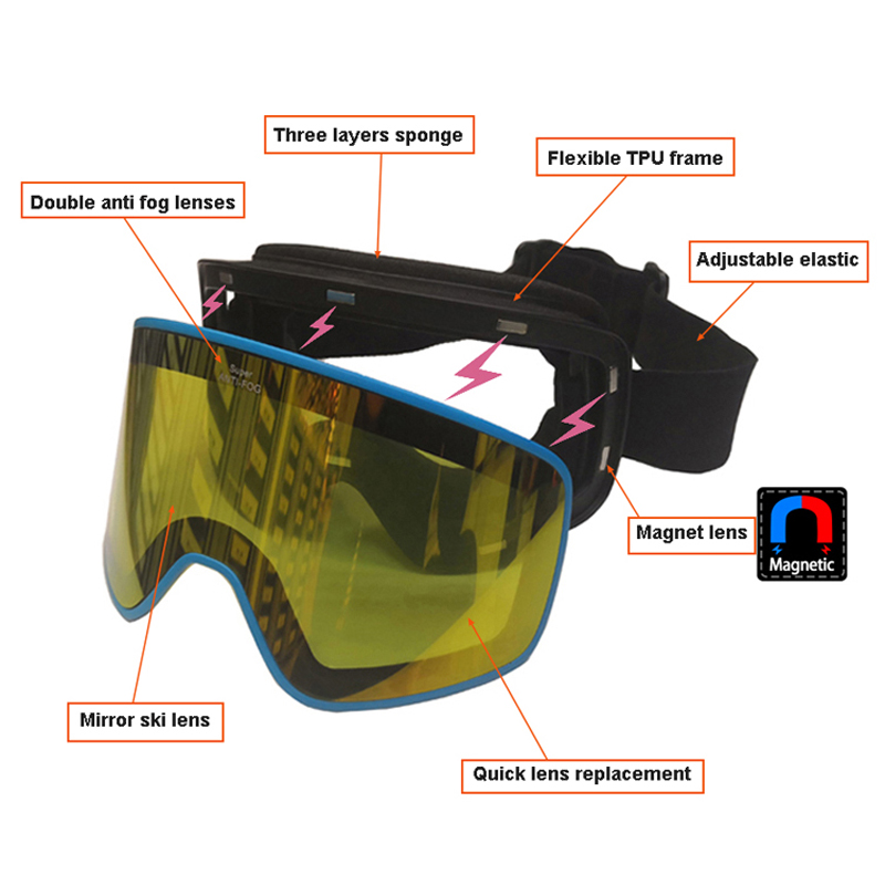 نظارات تزلج مغناطيسية مضادة للضباب عالية الجودة بشعار مخصص