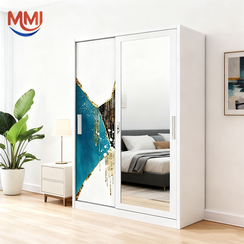 Lemari Besi Pakaian Anti Lembap Aesthetic Geser Dengan Cermin