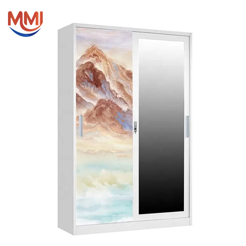 முழு நீளக் கண்ணாடியுடன் கூடிய நவீன நழுவும் எஃகு அலமாரி