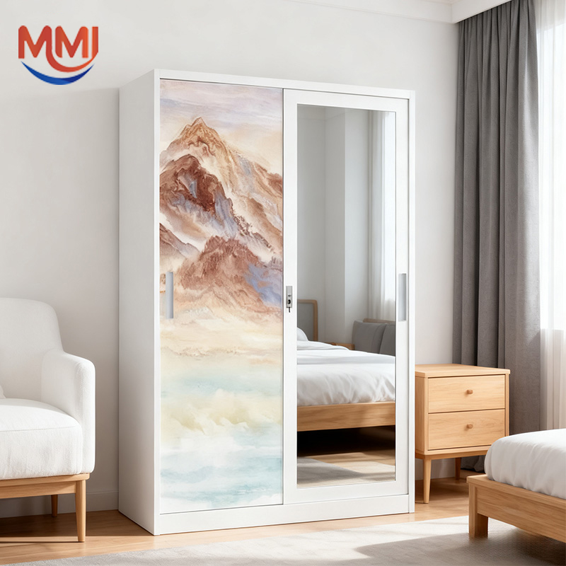 Modern Sliding Steel Wardrobe with Full-Length Mirror