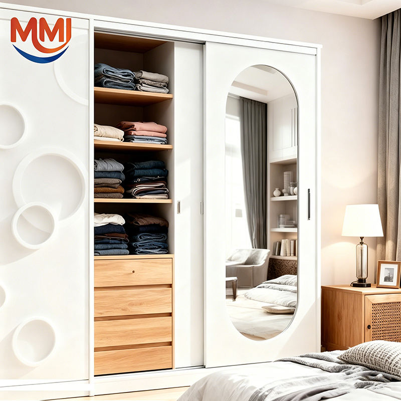 Minimalist Sliding 2-Door Iron Wardrobe with Mirror