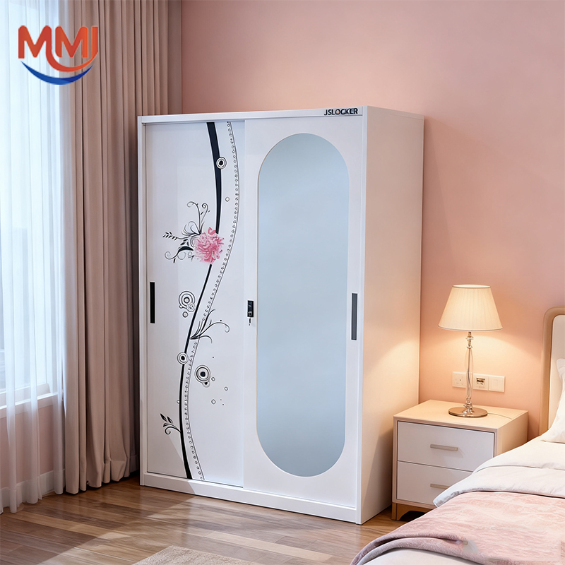Lemari Pakaian Minimalis Desain Bunga Sliding Pintu Geser Tahan Lama