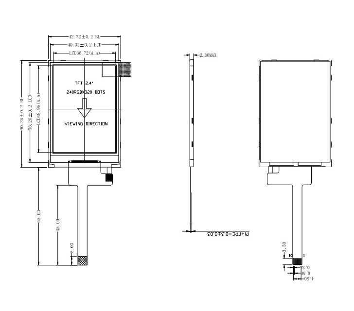 260 Nit HD TFT Display 240X320 2.4 Inch Tft Lcd 4 Wire SPI