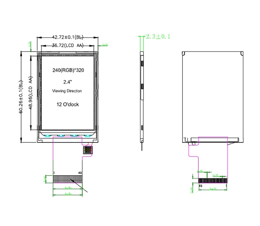 320 Nit 2.4 Inch Lcd Tft Display ST7789V 240x320 Touch Screen