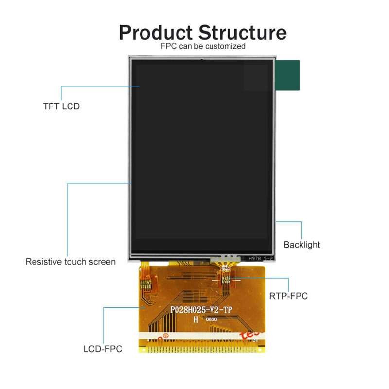 2.8 Inch Full Viewing Angle TFT LCD Touch Screen Sunlight Readable IPS Panel