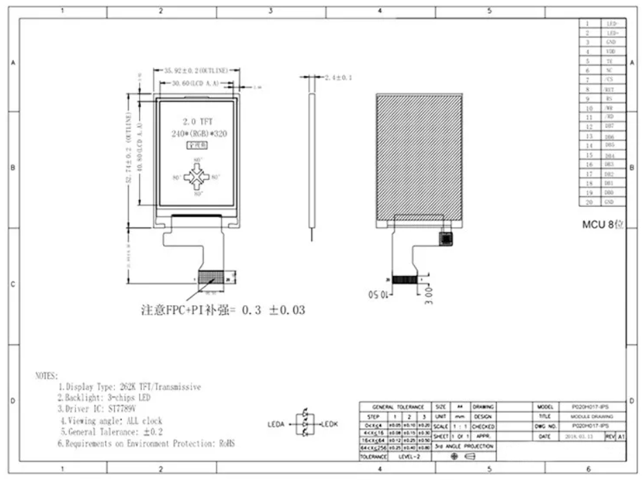 MCU 8 BIT 2 Inch Lcd Module 240X320 ST7789V Small Lcd Panel