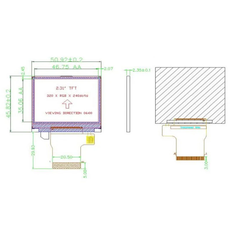 8080 MCU 16 Bit 320 X 240 Display ILI9342C Medical LCD Display 300 Nit