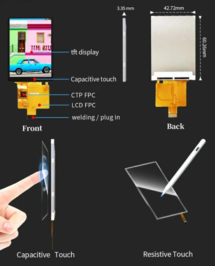 2.4 inch Transmissive 240x320 brightness 260 driver ic ST7789V Interface 4 Line serial TFT LCD
