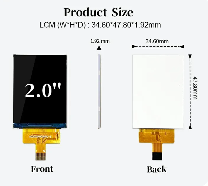 240*320 2'' Colorful LCD High brightness SPI interface IPS TFT Active Matrix LCD Screen