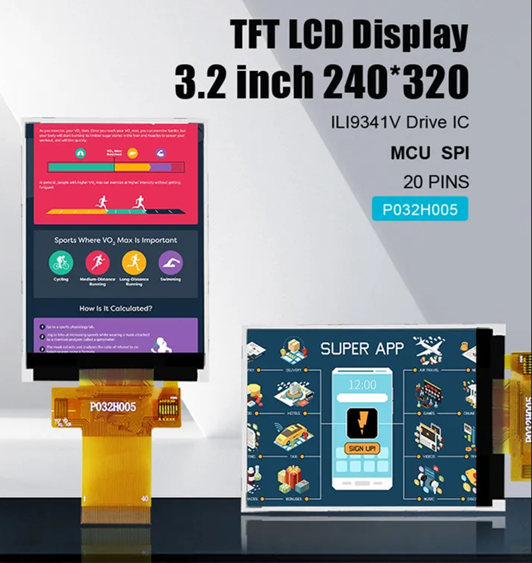 350 Nit Small TFT Display ILI9341V MCU interface 3.2