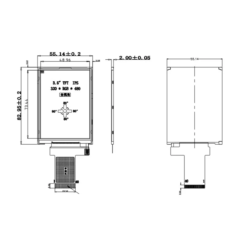 350 Nit 800X480 5 Inch Ips Display 18 BIT RGB Ips Tft Display 153 * 153 Um