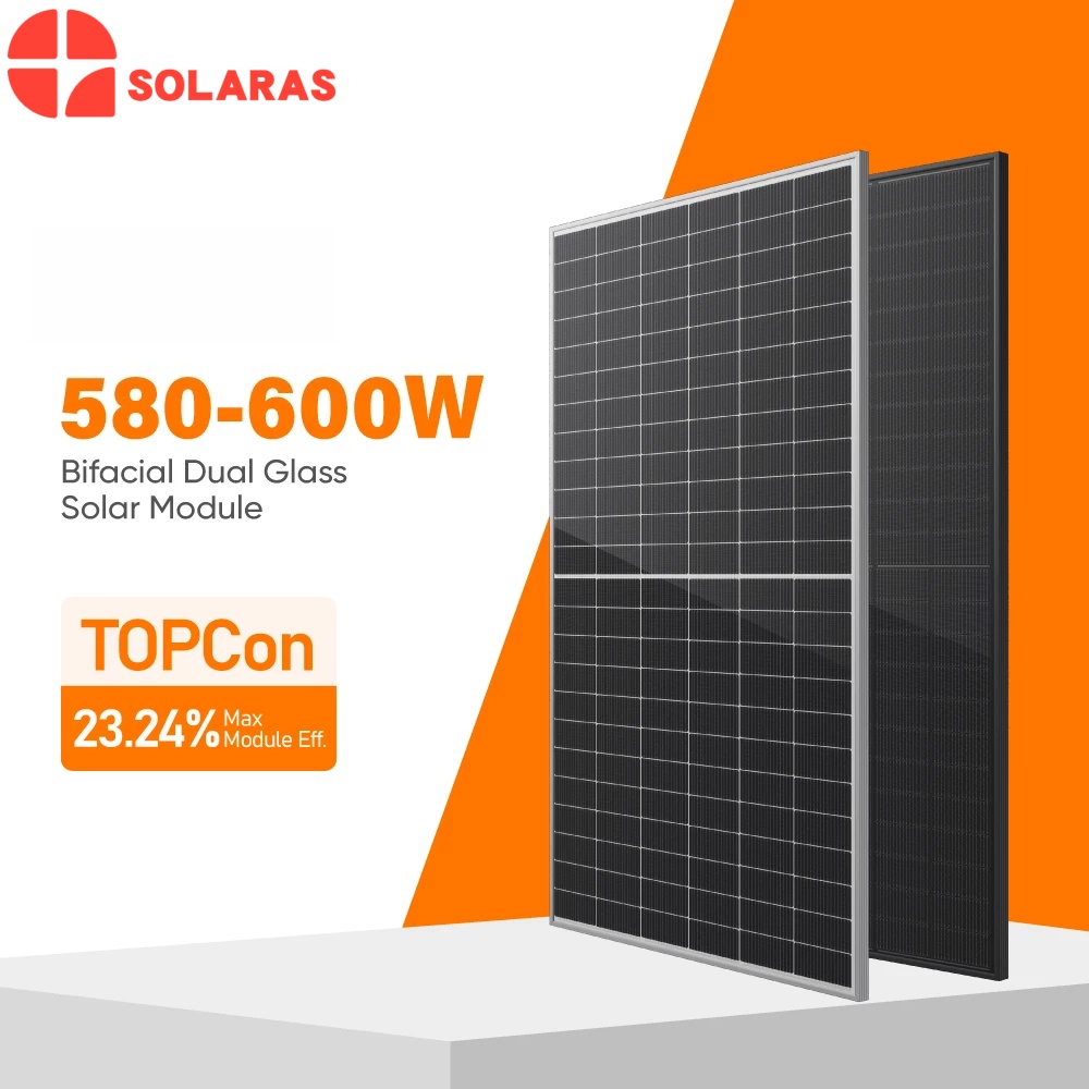 Topcon High Efficiency Double Glass Bifacial Solar Panel 580-600W
