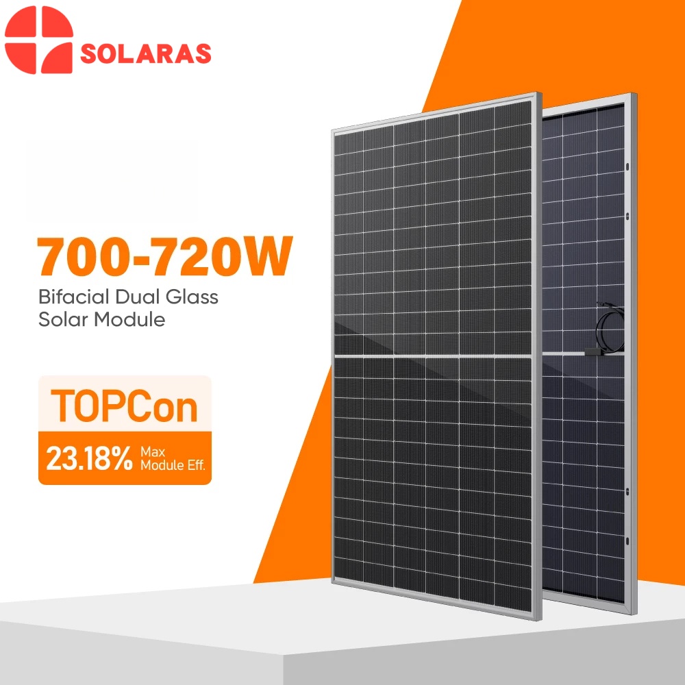 Topcon High Efficiency Double Glass Bifacial Solar Panel 700W-720W